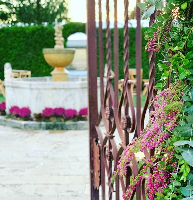 Detalle floral junto a la fuente